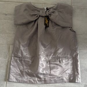 Le Mont St Michel Gray Sleeveless Top with Bow